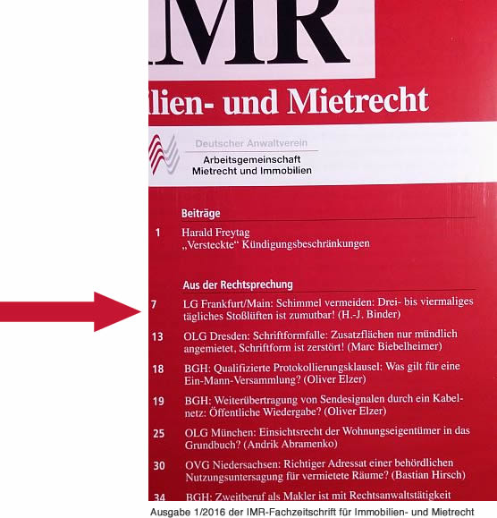 mietrechtliche Veröffentlichungen durch den Fachanwalt für Miet- und Wohnungseigentumsrecht